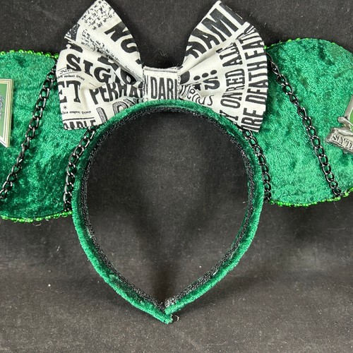 HARRY POTTER SLYTHERIN CUSTOM MADE MICKEY MOUSE EARS GREEN HEADBAND W/ BOW RARE - Picture 5 of 7
