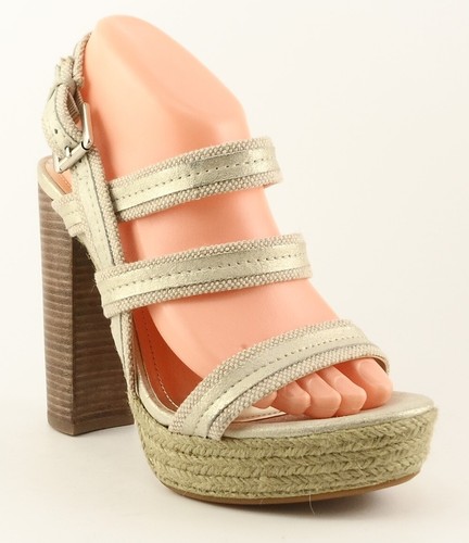 $150 LUXURY REBEL JOLIE Platinum Leather Fabric Designer Heel Sandals 5 EUR 35 - Picture 2 of 4