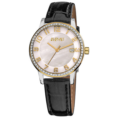 New Women's August Steiner AS8056YG Swiss Quartz Mother of Pearl Crystal Watch
