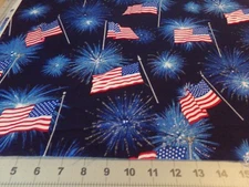 1 YD X 45" VINTAGE AMERICAN FLAG WITH FIRWORKS SILVER FLEX/BLUE/FABRIC #8543