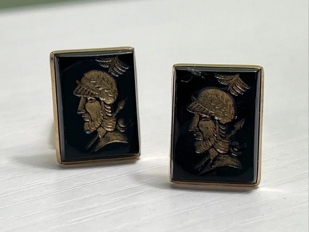 Boutons De Manchette Vintage En Onyx Rouge Et Argent/or - Signés K H - Occasion