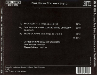 PEHR HENRIK NORDGREN: ROCK SCORE; CELLO CONCERTO NO. 1; TRANSE-CHORAL NEW CD