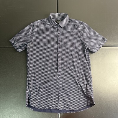 Topman Men's Dark Blue White Floral Pattern Short Sleeve Button Up Shirt Size S