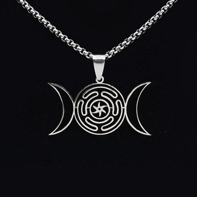Triple Moon Goddess, Hecate Wheel Stropholos Necklace, Witch Necklace