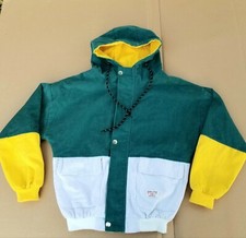 Zaful Corduroy Retro 90s Womens Jacket Hooded Zipper Snap Button Colorblock Sz S