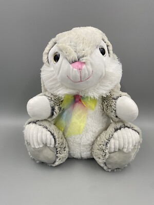 Tom's Toys 14  Gray Bunny Rabbit Plush Stuffed Animal Flat Ears Fluffy Tail