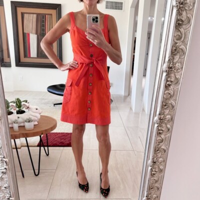 DVF Diane von Furstenberg Sosie Dress Button Front Orange Sweetheart Dress  Sz