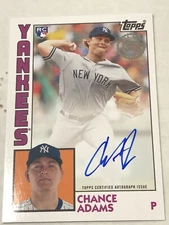 Chance Adams 2019 Topps 1984 Rookie Autograph Signed New York Yankees Card