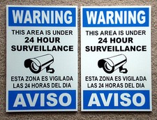 2 Security Video Surveillance Warning 24 Hr Coroplast Signs Spanish English
