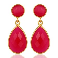 Natural Pink Chalcedony 925 Silver Gemstone Drop Earrings Amazing Jewelry