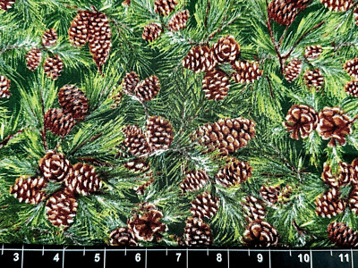 Tina Scrap 9''x21'' Christmas Pinecone Pine Tree Holly Winter Branch FABRIC COTTON
