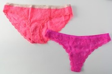2 VTG Victoria's Secret 2014-2015 Signature Lace Thong  Bikini Panty Lot SMALL