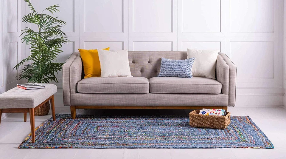 100% Cotton Braided Rectangle Natural Indian Area Rug Floor Decor Carpet Rug Mat - Image 3 of 4