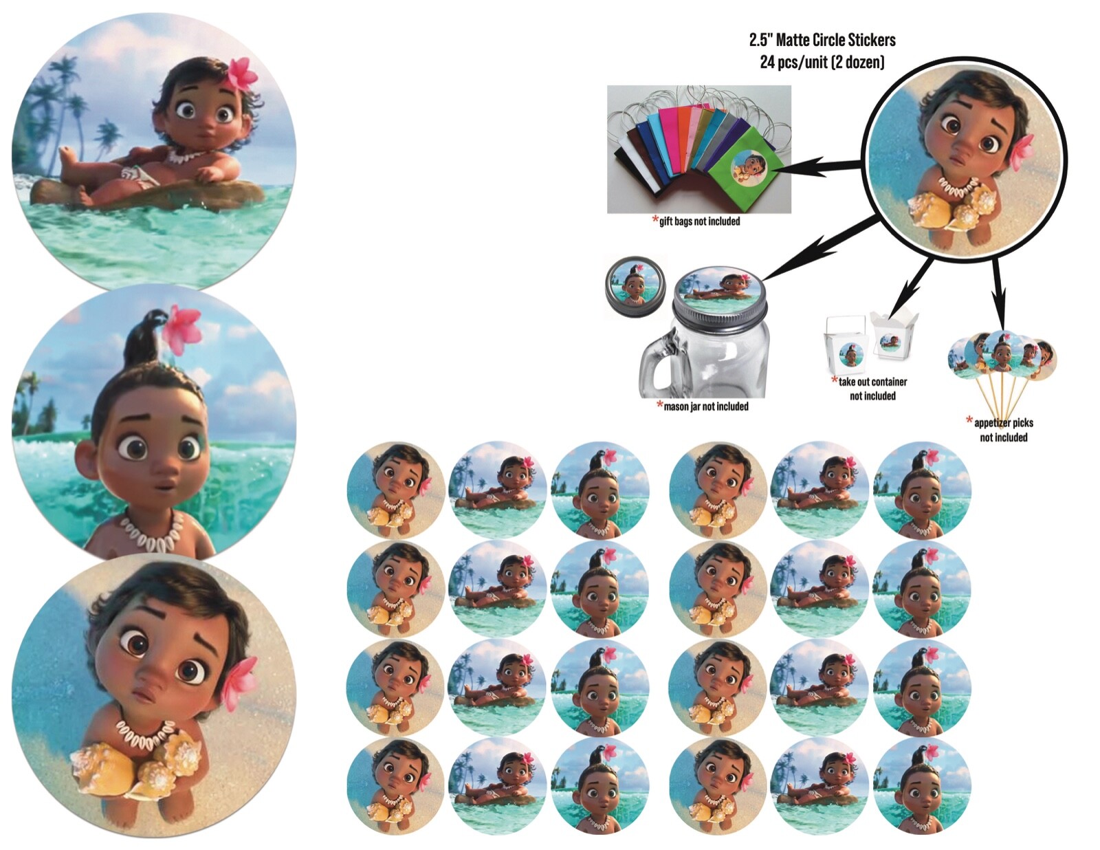 Baby Moana Party Favors Supplies Decorations Stickers Theme Reveal DIY  Shower | eBay