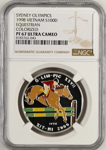 VIETNAM 100 Dong 1998 Colored Silver NGC PF67 2000 Sydney Olympics Equestrian