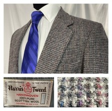 Harris Tweed USA VTG Wool Tic Grid Multicolor Gray Sport Coat Jacket Trim 42