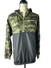 Champion Jacket Youth Boys X-Large Black Green Windbreaker Camouflage Hooded