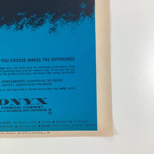 Swimming Pool Print Ad Vtg 1968 Rare Black Algae? Onyx Chemical Jersey City NJ - Picture 7 of 8