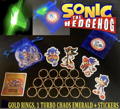 SONIC THE HEDGEHOG MASTER CHAOS EMERALD 20 GOLD RINGS &5 OFFICIAL SONIC ...