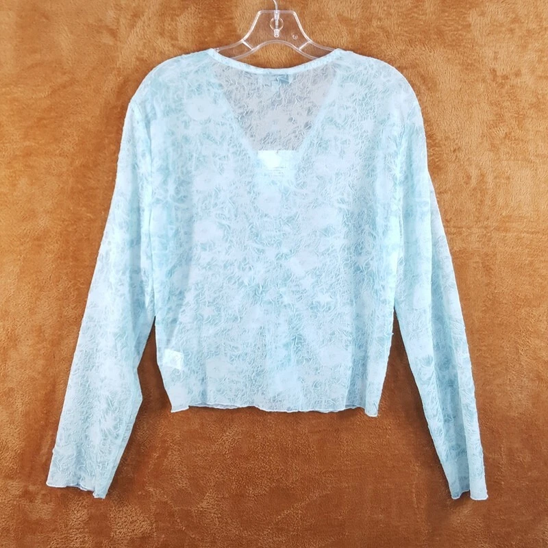 OPENING CEREMONY 上衣女式大号蓝色套衫皱褶透薄 VNeck 针织 — 第 3/4 张图片