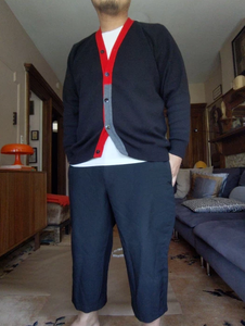 Comme Des Garcons Homme Deux Negro Chaqueta De Punto Con Ribete Rojo Y Gris Talla Nos Lg Ebay