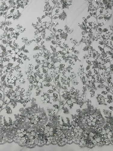 Princess 3d floral design embroider beaded with pearls on a mesh (by the yard) - Picture 87 of 87