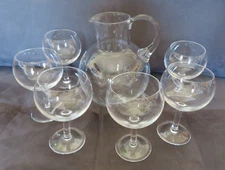 7 PC TIFFANY & CO PITCHER WATER/WINE GOBLET SET