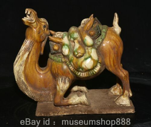 9.2" Rare Old Chinese Tang sancai Pottery Palace Camel llama Burden Luck Statue - Picture 1 of 19