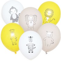 6X Safari Tiere Luftballons – Bio Latex 30 Cm Zebra Giraffe Affe LöWe Elefant