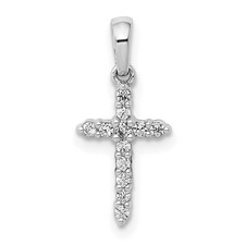 14k White Gold Polished Diamond Cross Pendant