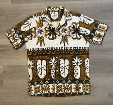 Vintage 60s Casual Aire Reef Towers Hawaiian Shirt Loop Collar Tiki Pineapple M