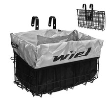 Bike Basket with Black Liner Rainproof Cover, Folding Steel Bicycle Basket Ea...