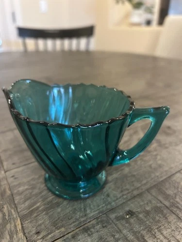 Jeannette Glass Co Swirl Ultramarine Teal Depression Glass Creamer Pitcher 1930s
