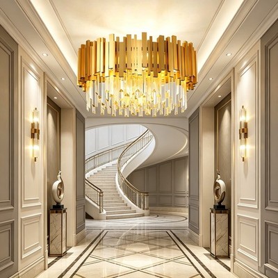 Elegant Gold Frame Crystal Chandelier Modern Hanging Lamp Home & Business Space