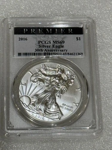 2016 Silver Eagle PCGS MS69 ~~ Premier Label ~~ No Spots ~~ TILTED (369)