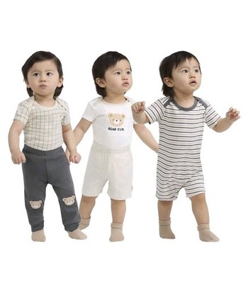 Huggies Baby 5-Piece Bodysuit Top Pant Shorts Set Snap Boys Beige Bear Size 3M