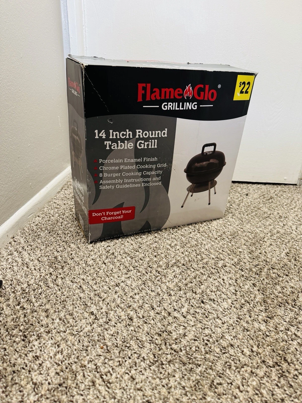 Flame Glo 14” Round Tabletop Charcoal Grill – Portable Outdoor BBQ Grill