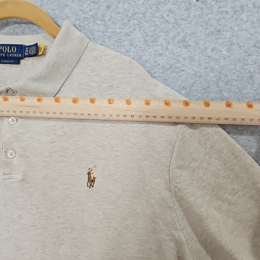 PONY Polo Ralph Lauren camicia cotone piqué polo taglia uomo XL beige con frangia marrone chiaro