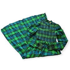 KITRI Smocked Ribbed Plaid Ruffle Long Sleeve Maxi Dress Size 4 Cottage Core