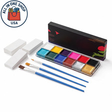 12 Color Oil Based Face Paint Kit with 3 Brush Sponge for Halloween Makeup