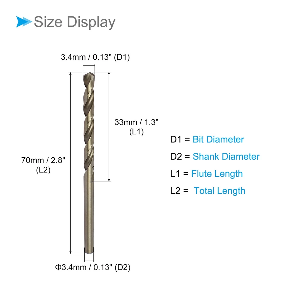 15pcs High Speed Steel Cobalt Straight Jobber Drill Bits 3.4mm Dia 70mm Long - Image 2 of 4