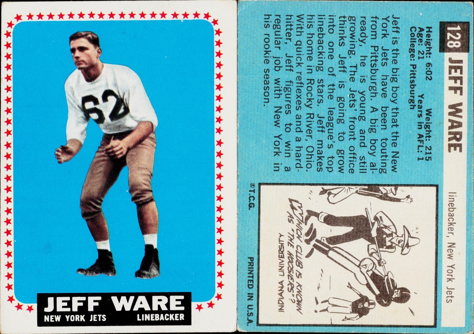 1964 Topps Football Card #128 Jeff Ware