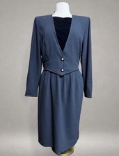 Vintage Valentino Gruppo Black Wool Dress Sz S/M Italy 80s 90s Midi Power Dress