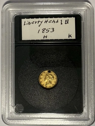 1853 Gold Dollar $1 Liberty Type 1 AU/XF Details, Holed ‼️PRE-33 GOLD DOLLAR‼️