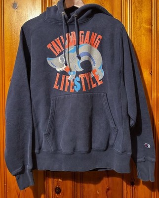 Champion Reverse Weave Hoodie Medium Navy Taylor Gang Lifestyle Shark Graphic