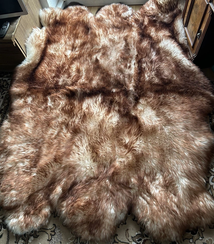 Schlaffell Fellteppich Schaffelldecke Bett Lammfell 6 er Kaminfell 200 X 155 cm - Bild 1 von 4