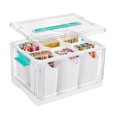 24 QT Clear Plastic Craft Organizer with 6 Detachable Inserts, Art Supply and