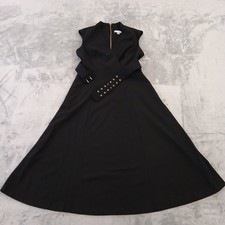 Calvin Klein Fit Flare Dress Size 4 Black Sleeveless Long Belted