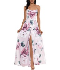 XSCAPE Womens Floral Gown Dress, pink, 4