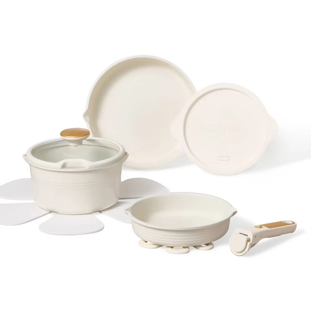 Carote 10pc Nonstick Cookware Set with Detachable Handle White